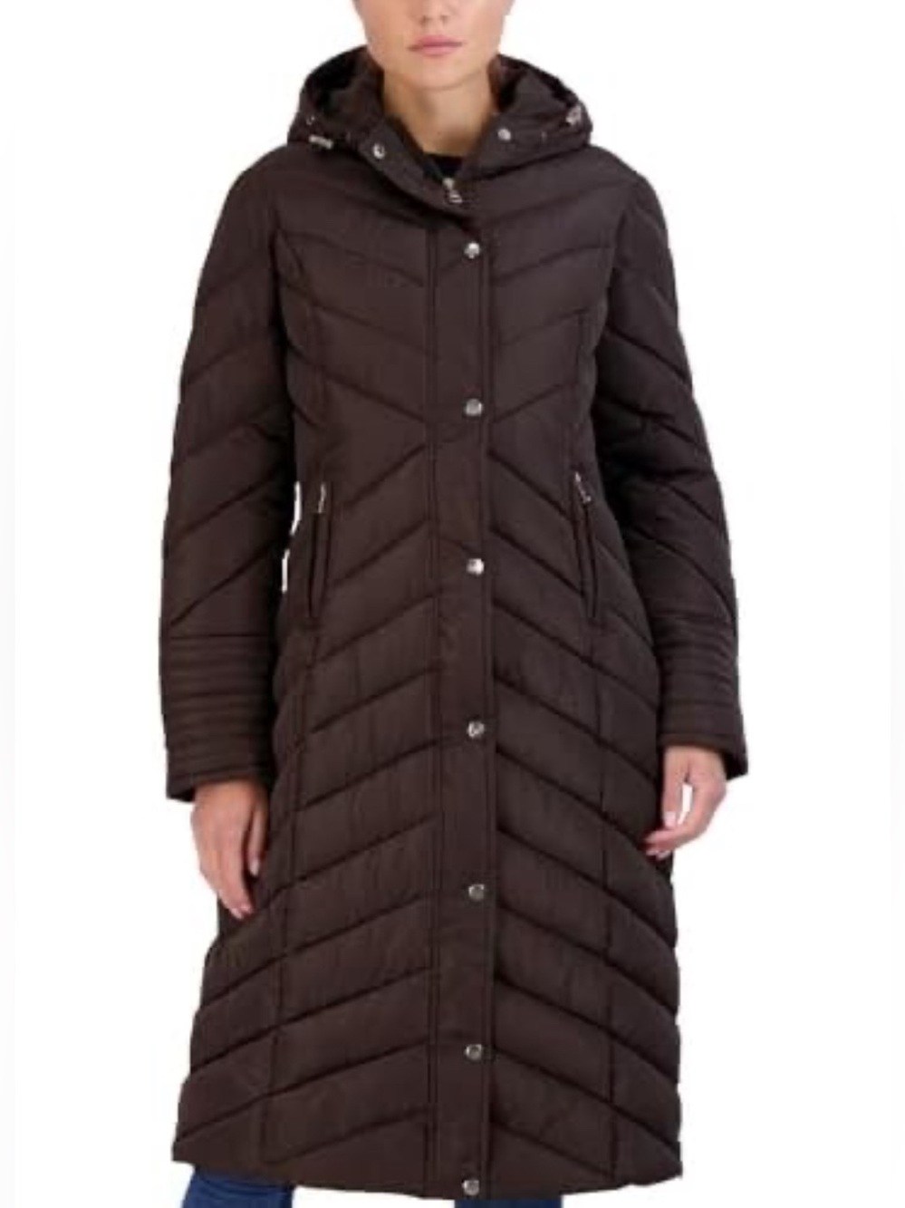 Madden Girl Long Chevron Maxi Puffer Jacket